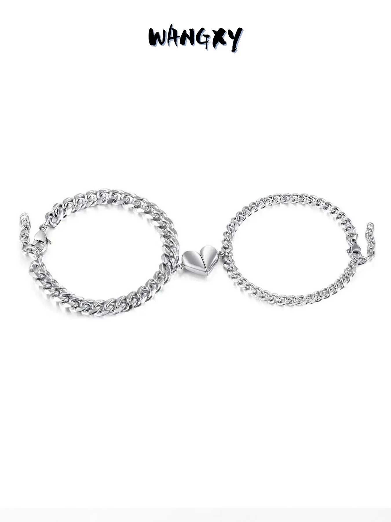WANGXY 316 Stainless Steel Magnetic Bracelets For Women and Men Simple Cuban Chain Bracelet Set for Couples Perfect Birthdays Gift