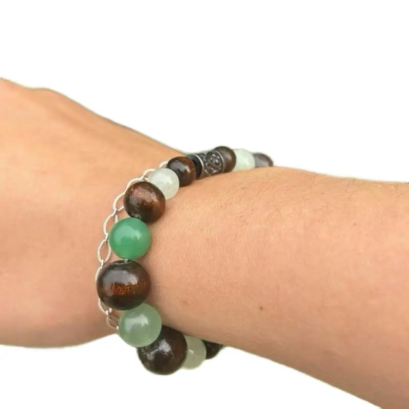 Evergreen Reiki Infused Crystal Bracelet with Green and Brown Beads for Aesthetic Appeal