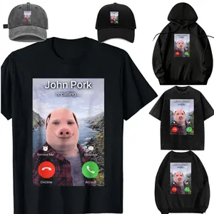John Pork is Calling Meme Funny Gen Z Brainrot Trending Gag T-Shirt，Casual Short Sleeve Crew Neck T-shirt for Spring, Fashion Women's Top for Daily Wear，Sweatshirt, Hoodie，Unisex，For children