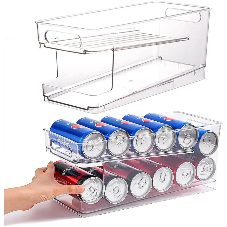 MIUVA tiktok shop must haves Soda Can Organizer for Refrigerator 2 Tier Automatic Rolling Can Dispenser BPA Free Clear Fridge Organizer Bin Beverage Storage Rack for Soda Beer Energy Drinks and Canned Beverages