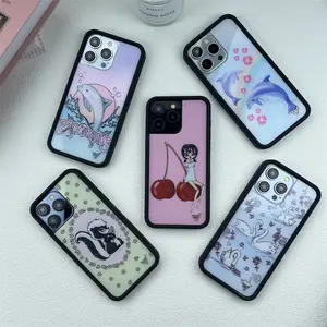 Wildflower Animal iPhone Case | Cherry Dolphin & Swan Print | For iPhone 17 Pro/Max | Ins Cute Bottom Design