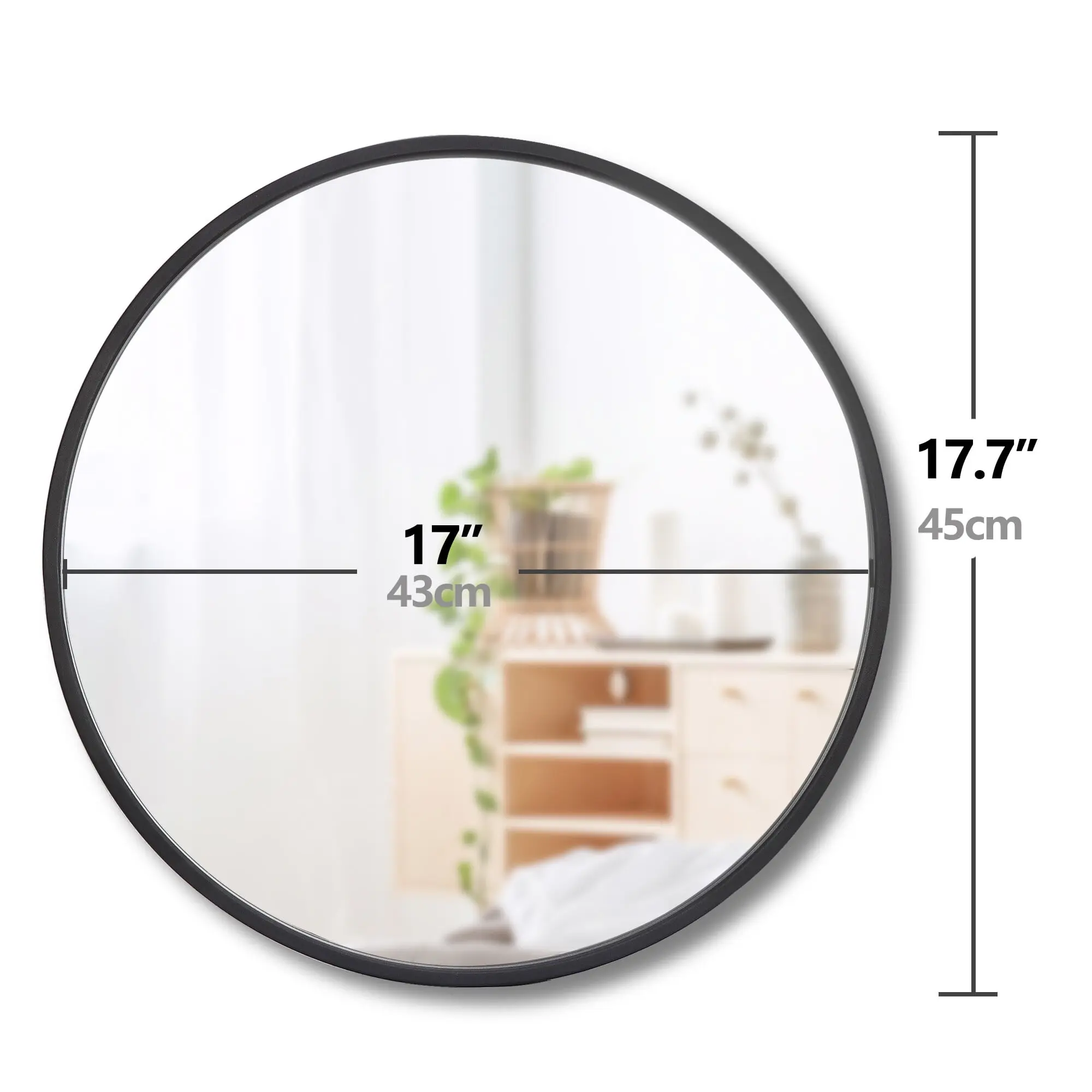 Zeny 18" Diameter Pre-Assembled Glass Round Metal-Framed Wall-Mounted Mirror, Classic Black Modern Home Decor for Bathroom, Mountable Wall-Mounted Mirror, Metal-Framed Wall-Mounted Mirrors