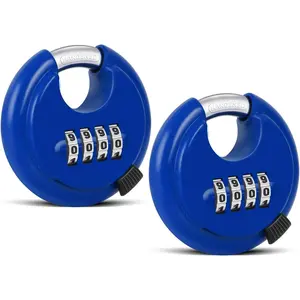 4 Digit Combination Lock, Outdoor Combination Disc Padlock with 3/8" Shackle, Combo Pad Lock for Storage Unit,Trailer,Locker,Garage (Blue,2Pcs)