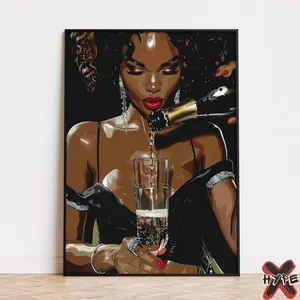 Black Girl Wall Art, Feminine Party Girl Poster, Champagne Celebration Print, Festive Fashion Wall Art, Room Decor, Unframed