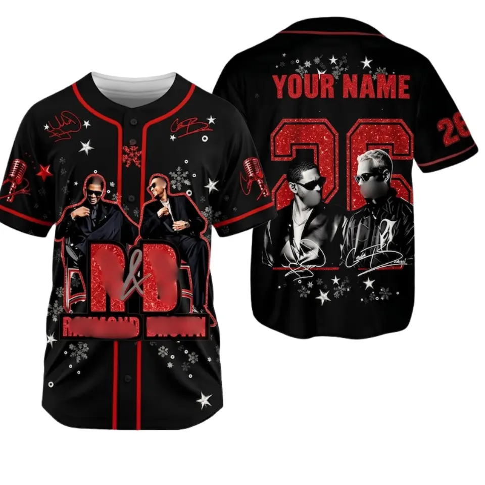 [SALE 50% OFF] R&B Kings Custom Name Baseball Jersey - Red Glitter R&B Concert Fan Shirt - Black Button Down Unisex Music Festival Top