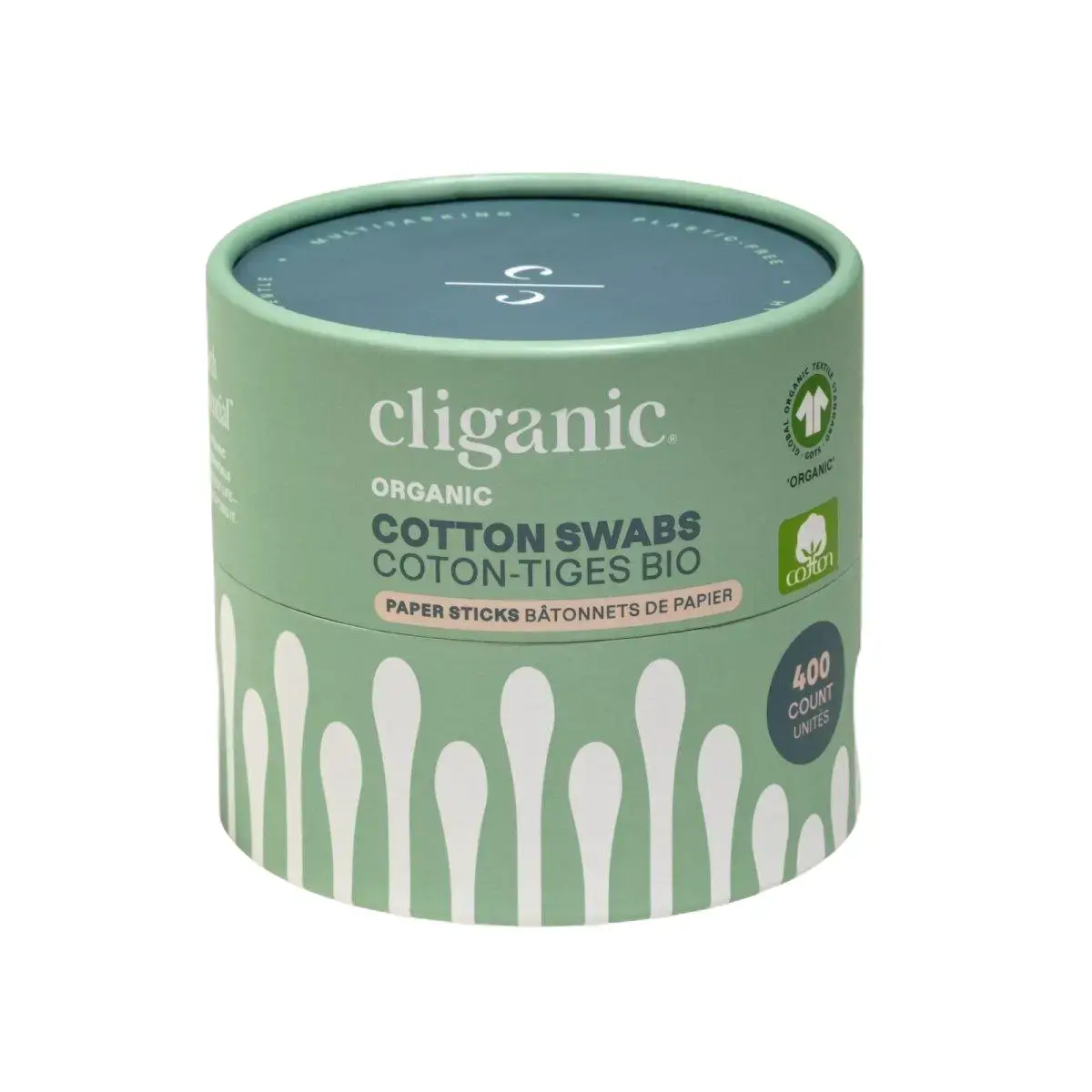 Cliganic Organic Cotton Swabs - Paper Sticks, 400 Count, Durable, Cosmetic, Made from Cotton-Tiges Bio, Paper Sticks Batonnets Hypoallergenic