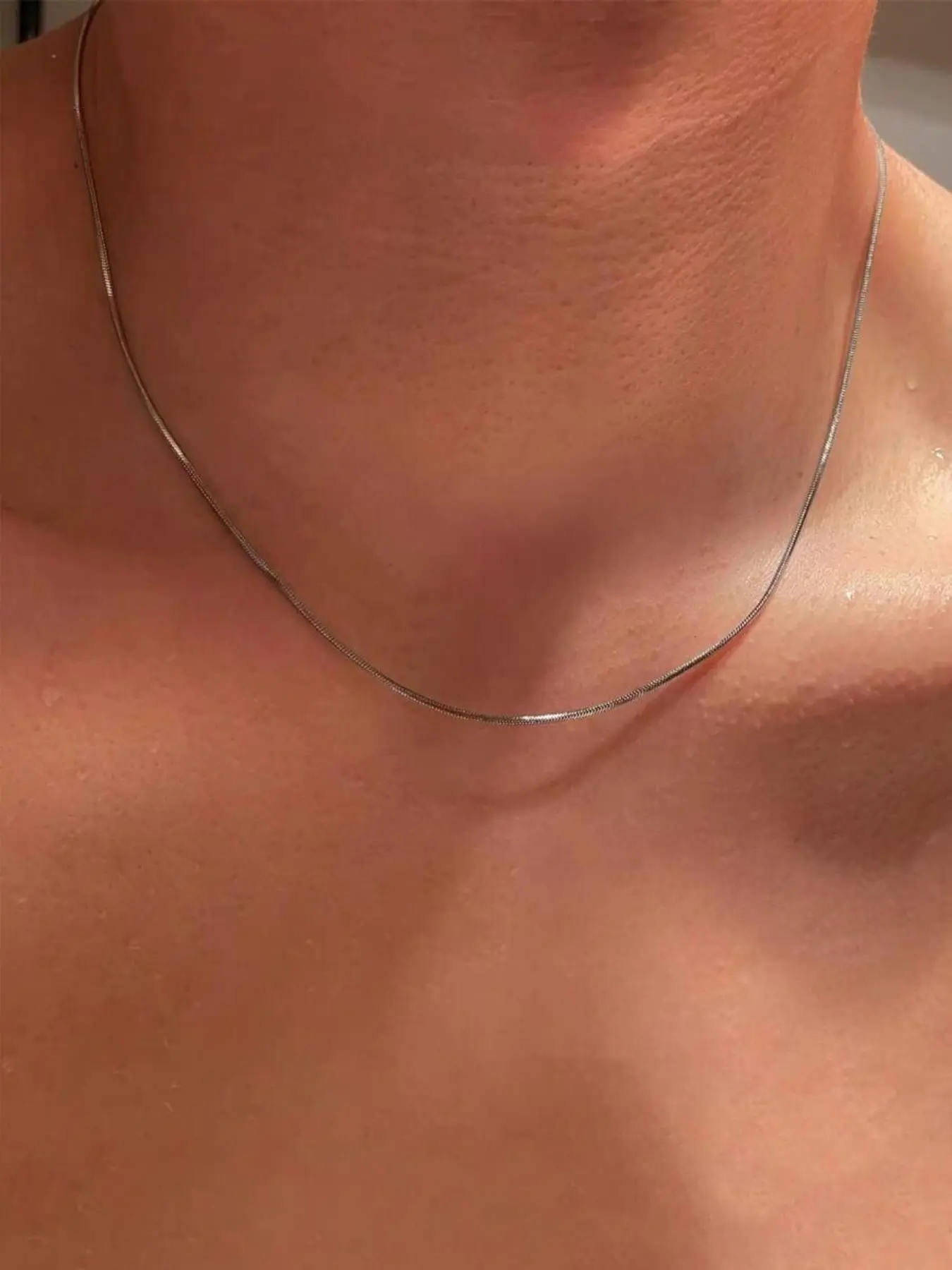 1pc Simple Fitness Style Unisex Jewelry, All Seasons Stainless Steel Thin Silver Collarbone Chain Necklaces For Men