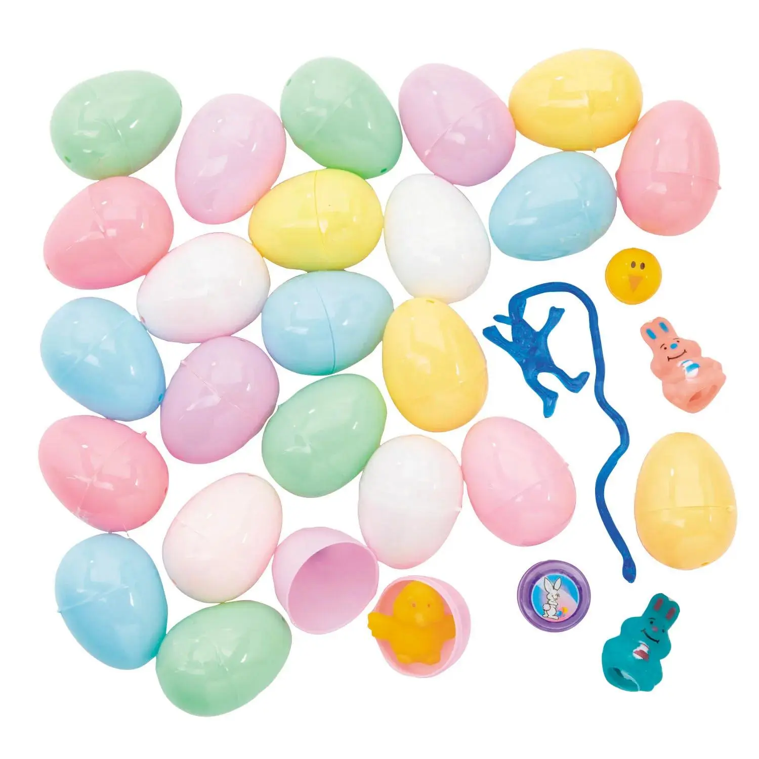 24-Pc. Colorful Pastel Plastic Easter Eggs with Random Surprise Set, Festive Party Celebration Home Supplies