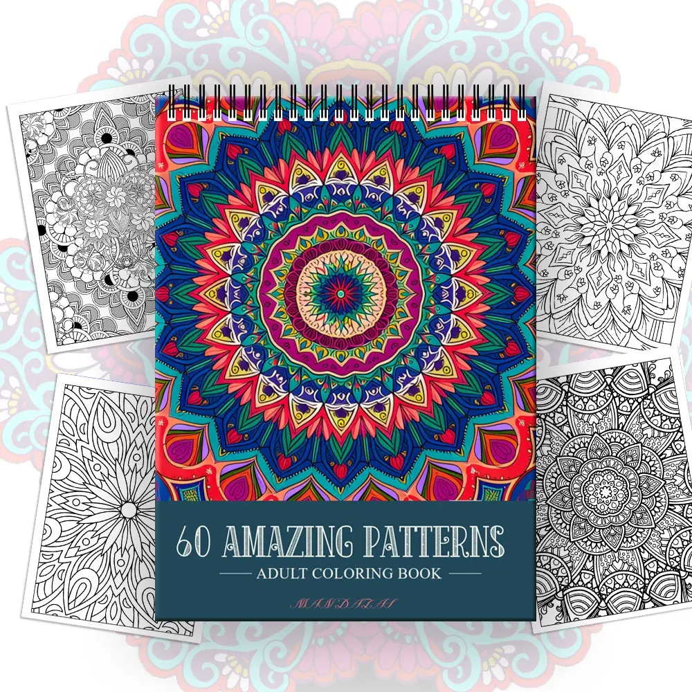 Mandala Adult Coloring Book, 60 Pages Complex Patterns, Coil Bound Stress Relief Art Journal, Relaxing Handicraft Drawing Book, Coil Binding, Handicraft Activity, Cozy Coloring Book