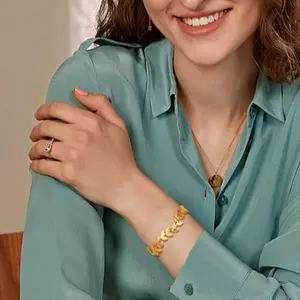 FindChic Olive Leaf Bangle Bracelets Stainless Steel Open Arm Cuff Bracelets Bohemian Wrist Cuffs Greek Goddess Accessories Unisex For Women Girlfriend