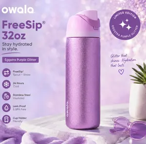 Owala FreeSip 32oz So Eggstra Purple Glitter Limited Edition Insulated Water Bottle Leak Proof Built In Straw Cute Aesthetic Gift for Her