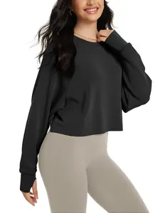 ODODOS Modal Soft Long Sleeve Cropped Sweatshirts with Thumb Hole for Women Crew Neck Pullover Crop Top summerwins