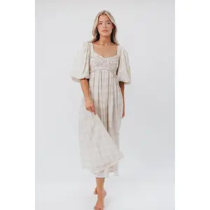 Harlow Maxi Dress in Natural Plaid - Bump Friendly (S-XL) - Restocking in September