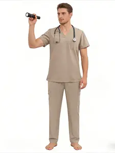 Bestselling Men M-edical Scrubs Set V Neck Top Jogger Pants Healthcare Workwear For Hospital D-ental