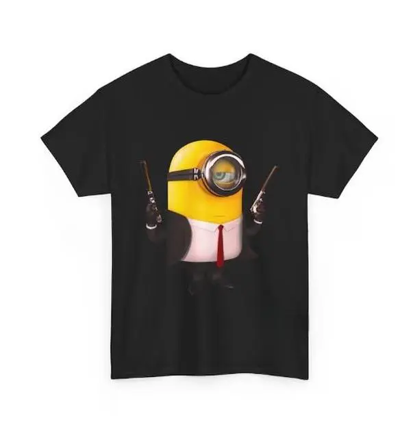 Minion Bond Unisex Heavy Cotton Tee – Funny Cartoon Graphic Shirt, Cute Streetwear Outfit #minion #funnyshirt #cartoontee #streetwear #giftidea