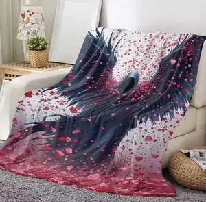 Dark Angel Fantasy Flannel Blanket， Gothic Wing and Rose Petal Print， Soft Warm Cozy Lightweight Fade Resistant， Perfect for Bedroom Decor， Living Room Sofa， Halloween Theme， Gift for Friends， Relaxing Reading Retreat