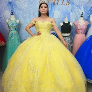 NO.19 Quinceanera Dress,  Sparkle Tulle Ball Gown, Yellow Red Lilac Light Blue Blush Quince dress