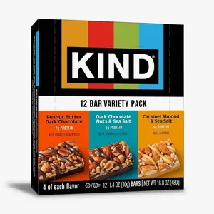 KIND Healthy Snacks Bars Variety Pack, Gluten Free, Low Sugar, High Fiber Snacks, Dark Chocolate Nuts & Sea Salt, Peanut Butter Dark Chocolate, Caramel Almond & Sea Salt, 6-7g Protein, 12 Count