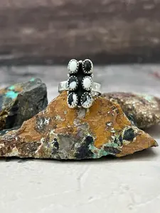 Handmade Sterling Silver White Buffalo Turquoise Adjustable Ring "Signed Nizhoni"