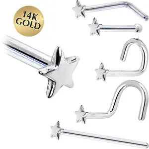 Solid 14KT White Gold Star Nose Ring