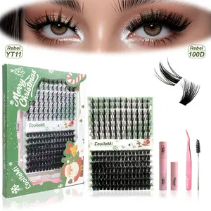 CoolleMi Rebel 189PCS DIY Lash Clusters Kit - D-Curl 10-16mm Dense 3D Wispy Cat Eye Individual Eyelash Extensions, Waterproof Long-Lasting Bond and Seal Full Set for Beginners Makeup