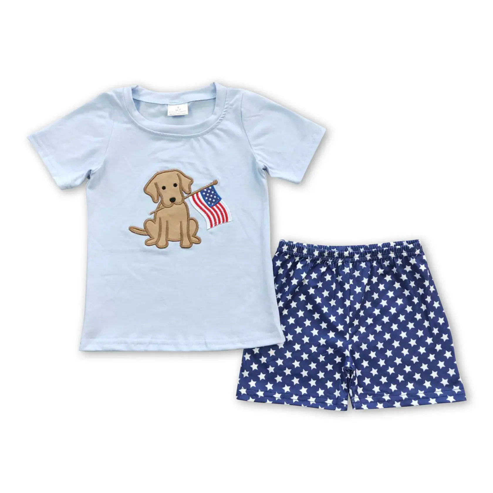 Toddler Boys' 4th of July Outfit with Embroidered Flag Shirt and Striped Shorts, 2-Piece Soft Comfortable Summer Clothing 0-2T, Yes