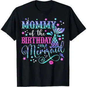 100% Cotton Mommy Of The Birthday Mermaid Girl Bday Party Squad T-Shirt