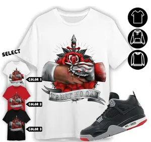 Jordan 4 Bred Reimagined Unisex Color T-Shirt, Trust No One Old School, Shirt In Red To Match Sneaker,Shirt For Man and Women, Menswear Top, Underwear, Tshirt, Streetwear, Round Neck, Crewneck