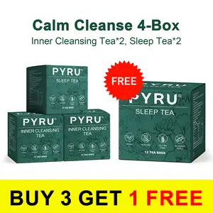 PYRU Tea Combo – Calm Cleanse 4-Box | Relaxation & Gentle Reset | Inner Cleansing ×2, Sleep ×2 | 100% Plant-Based, No Sugar, Caffeine-Free | Buy 3 Get 1 Free