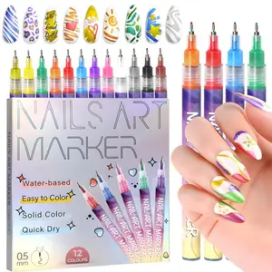 Professional Cutics DIY Graffiti Nail Art Marker Pen Set 12-color Quick Drying Acrylic Paint Pens for Accurate 3D Doodling Dot Embroidery Stitching mma Painting Manicure Home Salon Use Nail Care Manicure Polish Cosmetic Smooth nailkit Drawing Liner Tools