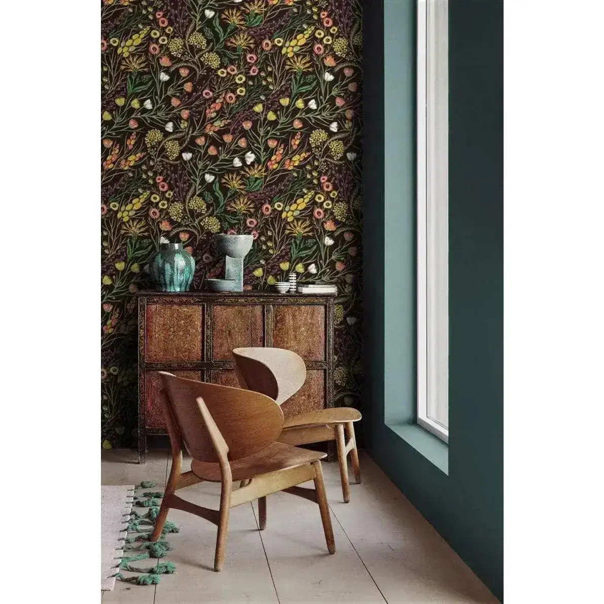 Dark Exotic Floral and Botanical Wallpaper