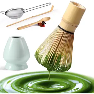 Matcha Whisk Set: Matcha Set with Bamboo Matcha Whisk and Ceramic Holder,Bamboo Scoop+Wooden Spoon,Scoop Holder,Sifter - Cute Matcha Tea Set - 6 Pcs Matcha Kit - Tools for Matchas Ceremonial Grade Kit