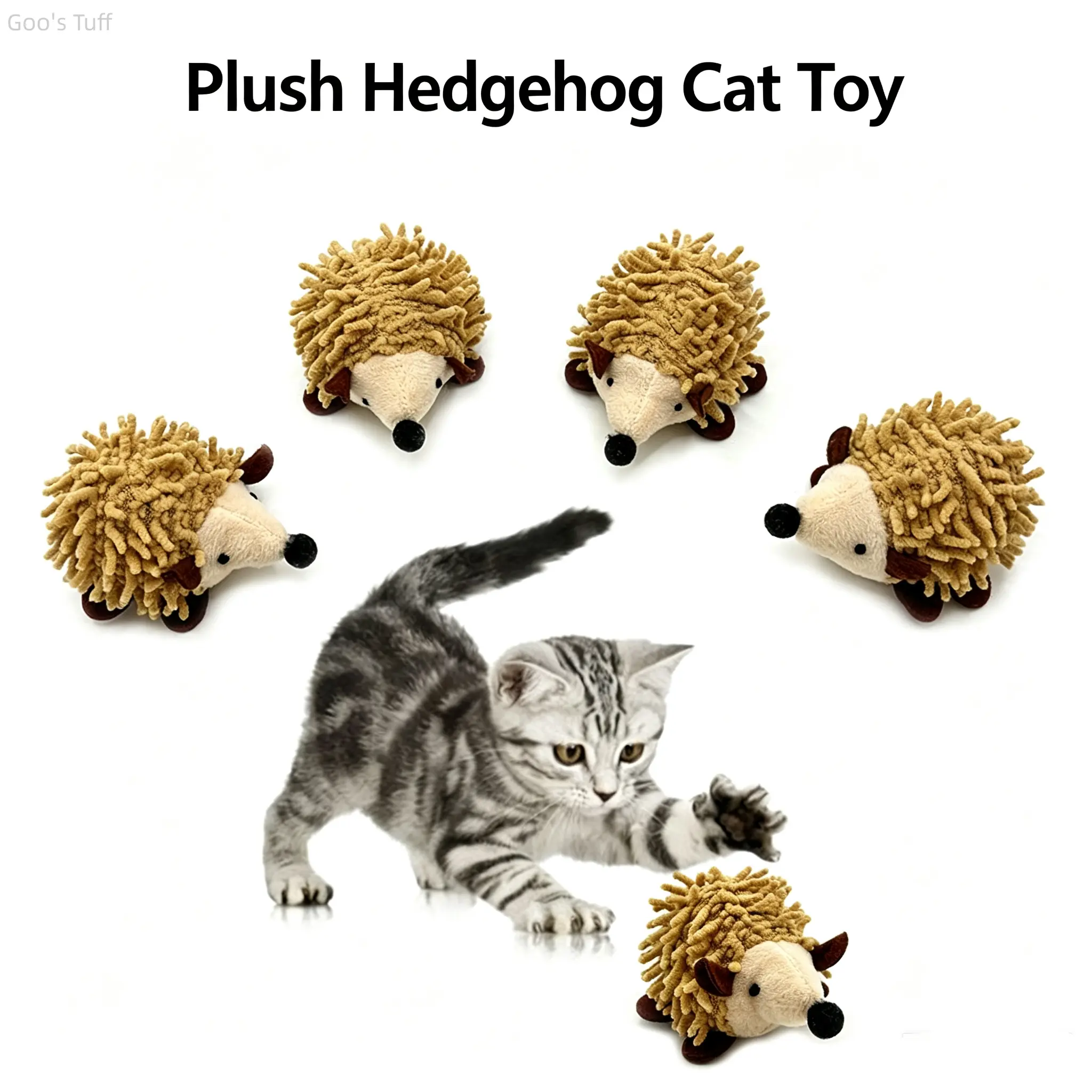 Plush Hedgehog Cat Toy - Realistic Lifelike Design for Indoor Single Kittens, Self-Play Boredom & Anxiety Relief, Scratch Chew Hunting Stimulation Enrichment Exercise Entertainment