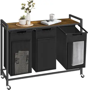 Laundry Sorter, Laundry Basket with Pull-Out Removable Oxford Fabric Bags, Cloth Laundry Hamper with a Top Shelf (Black and Rust)