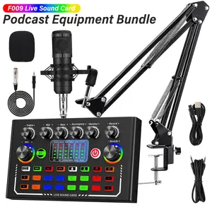 Live Streaming Audio Interface, Podcast Equipment Set with Microphone, Dj Mixer Effects, Voice Changer, Plug-And-Play for Streaming, Recording, Gaming