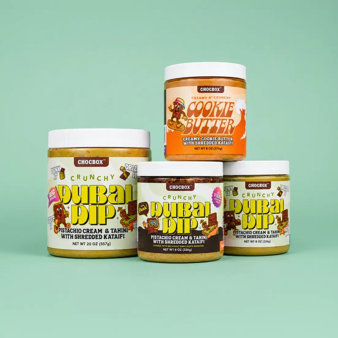 1 x 8oz Dubai Dip, 1x Chewy Cookie, 1x Cookies 'N Cream