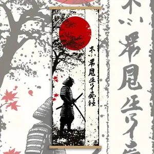 1pc Vintage Artistic Scroll Painting, Ink Printed Portrait, Samurai Canvas Wall Decoration with Classical Style for Living Room, Bedroom, Home Office, Weatherproof Canvas Artwork, Indoor/ Outdoor Wall Decoration, Waterproof, Odorless, High Definition