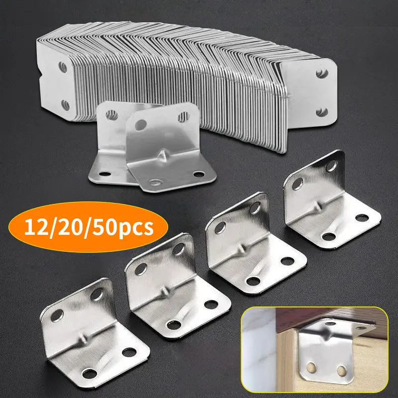 12/20/50pcs right angle Sturdy Heavy Duty fastening bracket, used for tables, chairs, cabinets, wardrobes, L-shaped corner bracket fasteners 90 degree 4-hole, furniture maintenance