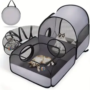 3-In-1 Cat Dog Playpen- 360-degrees Surround Tunnel Soft Mesh Breathable, One-Second Set Up with Storage Bag, Spacious Multi-Level Pet House for Small Pets, Indoor Outdoor Camping Portable Pet Kittens Bed, Durable Puppy Playpen
