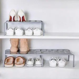 Solid-Color Detachable Telescopic Multi-Tier Plastic Storage Rack - Easy Installation, Adjustable Shelf Organizer, Wardrobe Divider for Cabinets, Bathrooms, Space-Saving Shoe & Slipper Holder