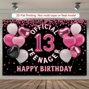 1pc 2D Flat Banner, - Official Teenager 13th Birthday Background Decoration Photo Props, Polyester Banner Decor for Home, Room, Wall & Party Supplies/Gifts Ornaments White