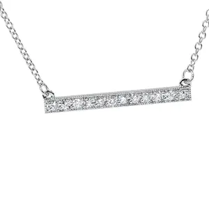 1/2ct Bar Pendant Diamond Necklace in 14K White Gold (Not Enhanced) 1.2" Wide