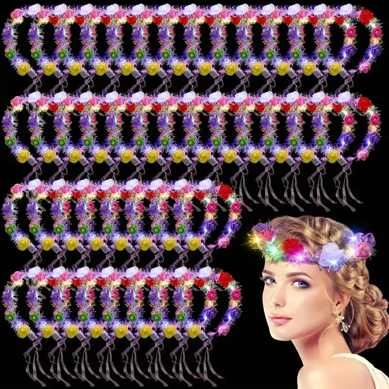 MICRENCY 30-Piece Sparkling ABS Party Decoration Supplies Set - LED Headbands, Artificial Rose Garland Charm, LED Lights, Ornaments, Accessories for Birthday Decor, Event Setup (Unisex Style Suits Any Party Guest)