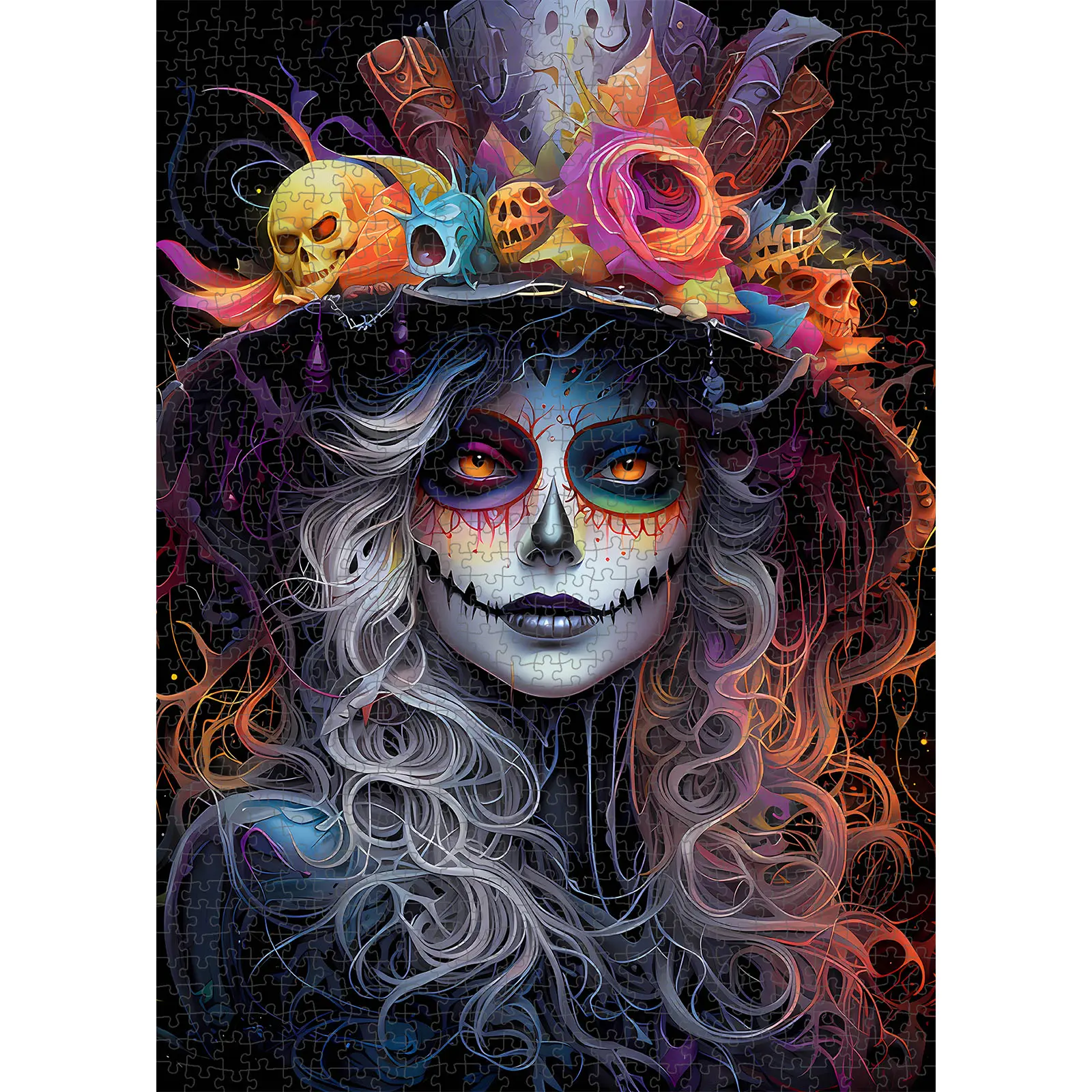 1000-Piece Gothic Sugar Skull Queen Jigsaw Puzzle for Adults - Dark Fantasy Art, Vibrant Skull & Roses Design, Recycled Cardboard, Snug Fit, Turns Into Wall Art, Festive Gift, 27.5x20 inches (70x50cm)