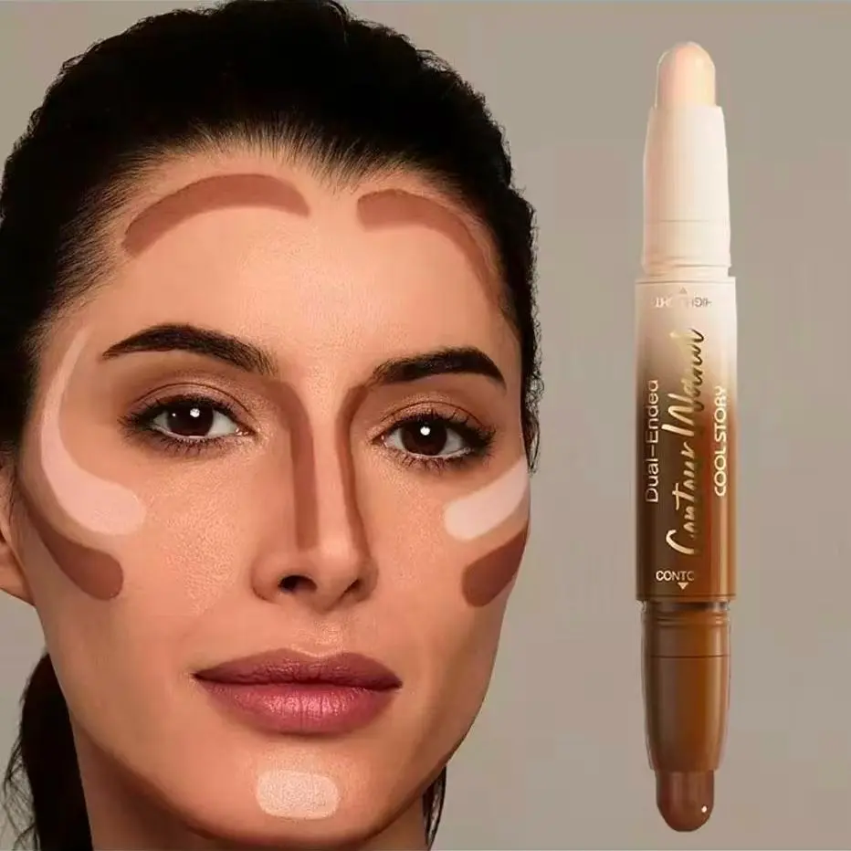 Double-Ended Contour Stick, Contour Stick Makeup, Creamy Malleable Effortless Beauty Bronzer Formula, Natural Sculpting Effect, Suitable for Cheeks, Jawline, Nose Bridge, All Skin Types, Highlighter Contour