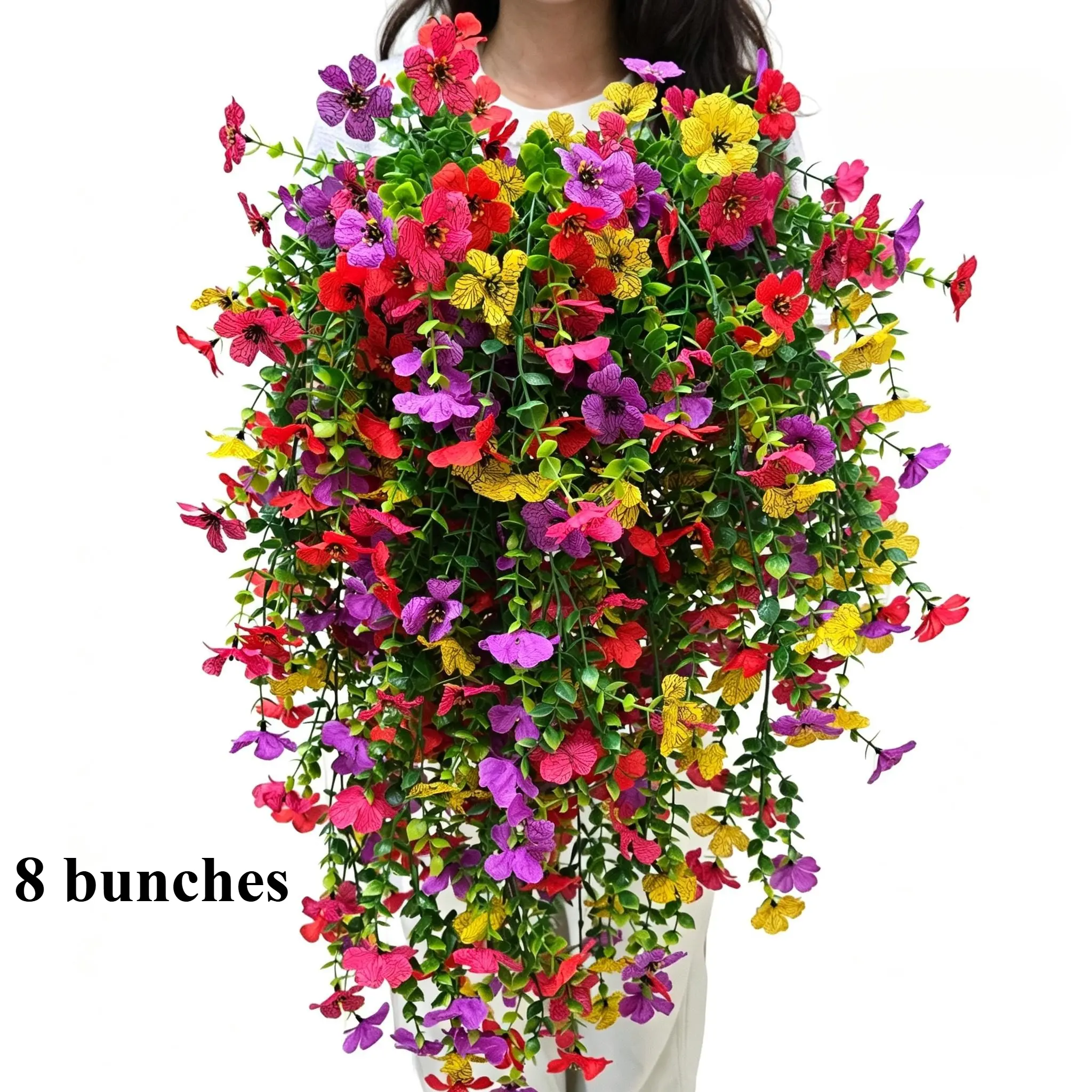 2/6/8 bundle Artificial Hanging Flowers Plants,Chrysanthemum with Eucalyptus Leaves, for Outdoor Autumn Decoration, UV Resistant, Realistic Appearance, Long Drooping Vines, Suitable for Outdoor & Indoor Planters, Porch, Balcony Yard Decoration SummerVibes