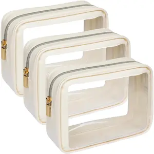 Clear Makeup Bag Organizer, Travel Toiletry Bag Cosmetic Case for Women, Make Up Skincare Pouch Car Organizer Bag with Zippers for Essentials, Medium Classic Minimalist outdoorfun