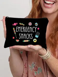 Emergency Snacks Letter-Printed Storage Bag, Travel Cosmetic Bags, Handheld Cosmetic Pouch, Cosmetics & Gifts for Moms, Teachers, Friends, Nurses, Travel Souvenir, Birthday Present