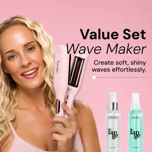 L'ANGE HAIR - Wave Maker Value Set - SculptWaver Titanium Deep Wave Crimper, Thermal Magique Heat & Humidity Tamer, & Salt + Séa Texturizing Spray, Wavy Hair, Lightweight