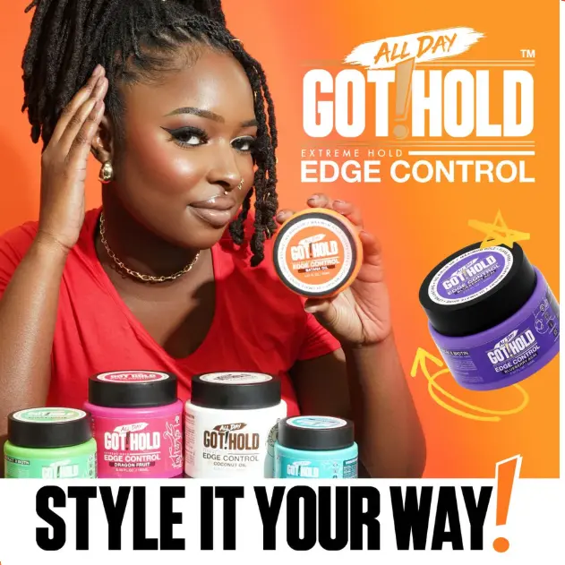 All Day Got Hold Edge Control Hair Gel | Extra Hold for Sleek Edges for Women Strong Hold Non-greasy, Edge Wax Styling Gel for Black Women Hair No Flaking, White Residue, Shine and Smooth Scent 2.02oz